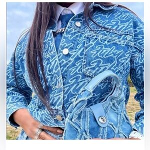 Forever 21 FUBU Patterned Blue Jean Jacket